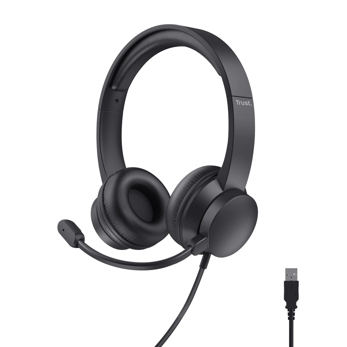 Trust USB Headset with Microphone On-Ear Lightweight Design, Adjustable Headband, PC Headset 1.8m Cable Wired Headphones with Microphone for Computer