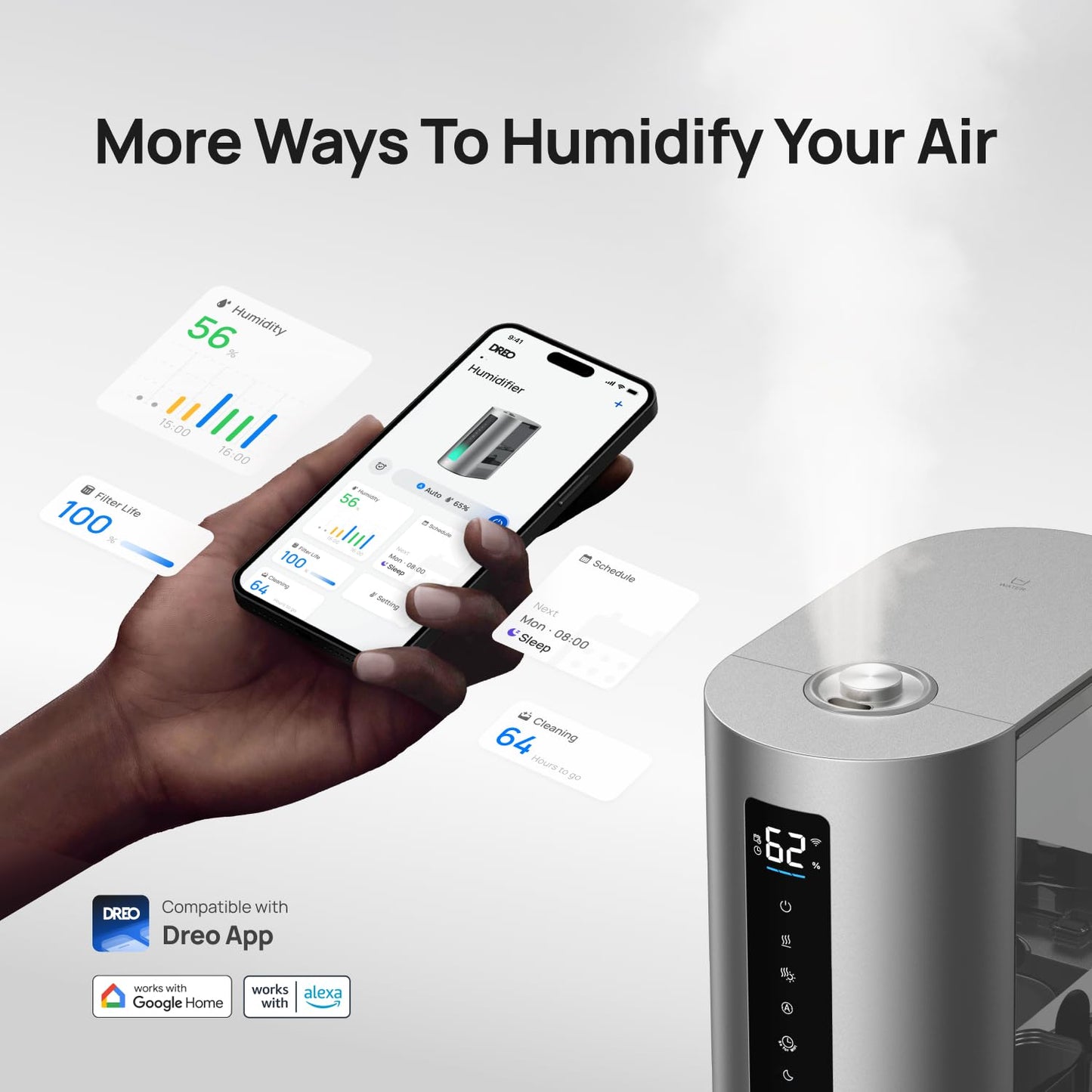 Dreo Humidifier for Bedroom, 6L Top Fill Warm & Cool Mist with Smart Control, Oil Diffuser, 60h Runtime, Timer, High Precision Humidity Sensor, Quiet