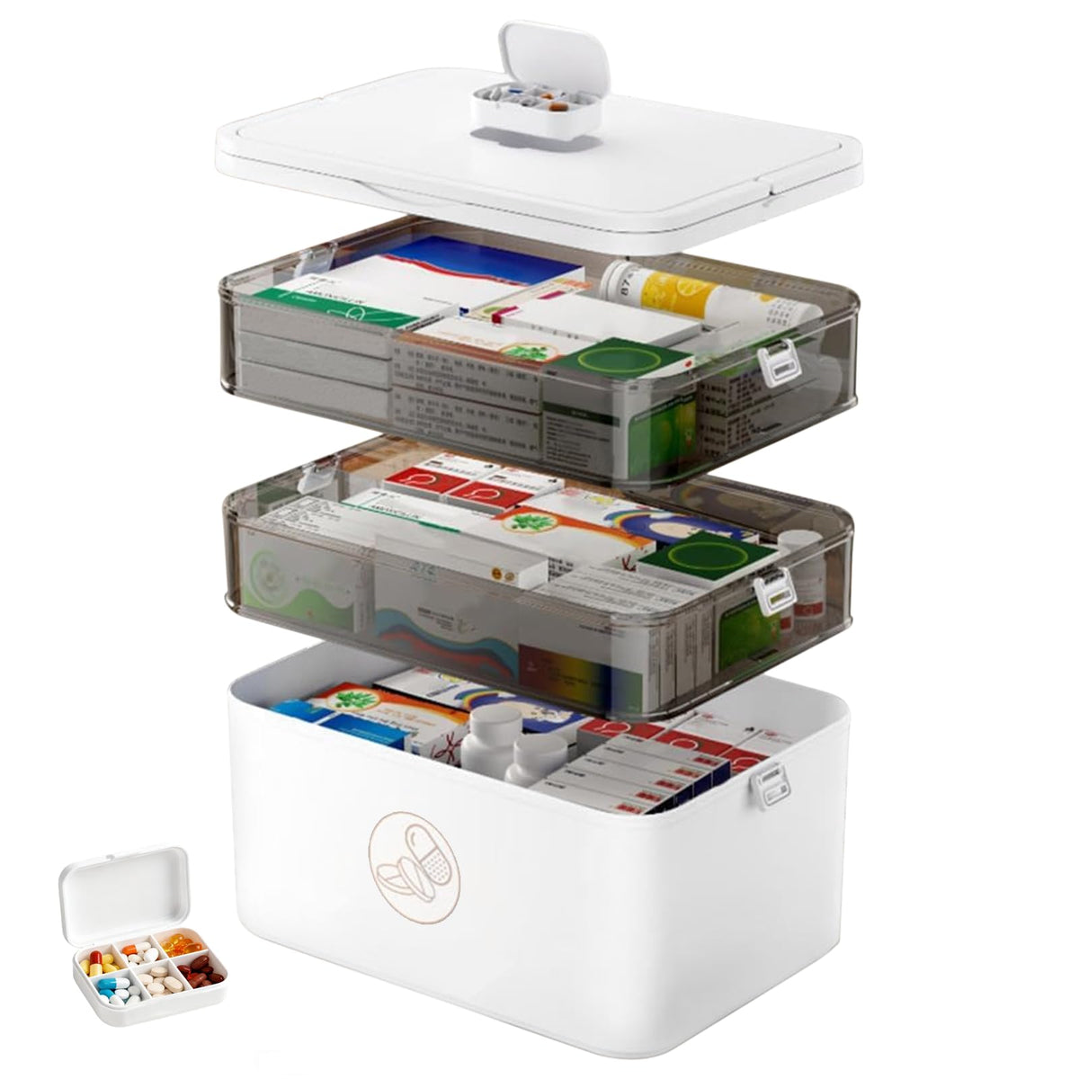 Caossioxin 3 Layer Medicine Storage Box, 30X16X24cm Medicine Box With Portable Handle, Medicine Storage Boxs Organiser, First Aid Boxs, Medication