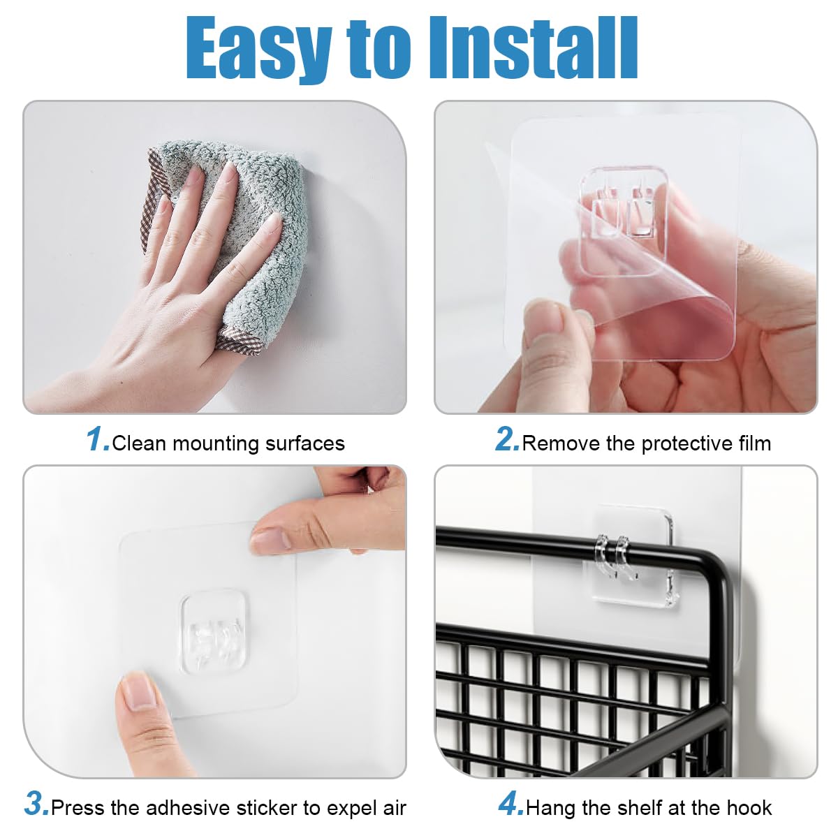 KOLAKO Wire Storage Basket, Self Adhesive Shower Storage Caddy Black, No Drilling Metal Shower Organiser, Wall Mounted Shampoo Holder