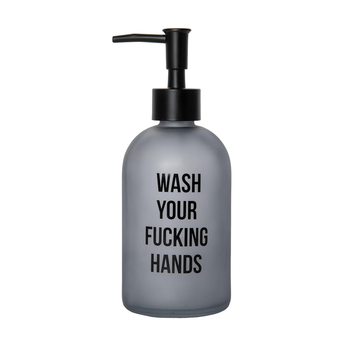 Fisura - Original Foaming Soap Dispenser "Wash your f*cking hands", Glass Hand Soap Dispenser for Bathroom, Kitchen, Countertop 410ml Lotion Capacity.