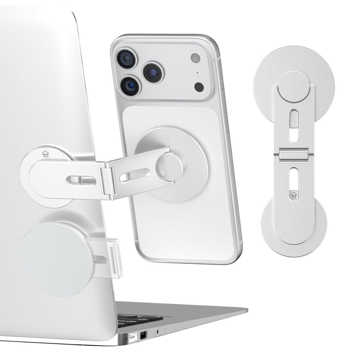 CloudValley Magnetic Laptop Phone Holder, 360? Rotating Mount Compatible with iPhone MagSafe and All Phones, MacBook, PC Monitor, Screen Stand for