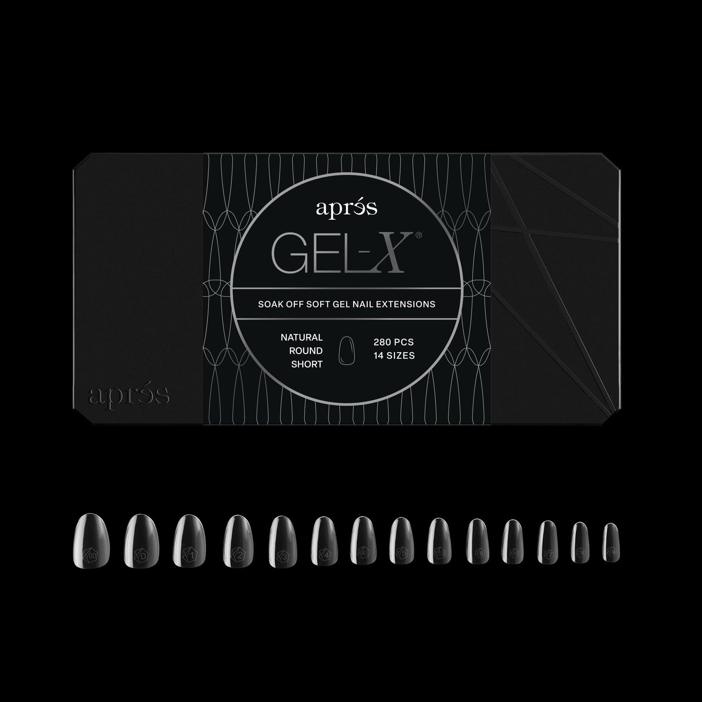 Apres Gel-X? Round Box of Nail Tips | 280 Soft Gel Tips, 14 Sizes 00-9 | Half-sizes Included (Natural Round Short, 280 Count)