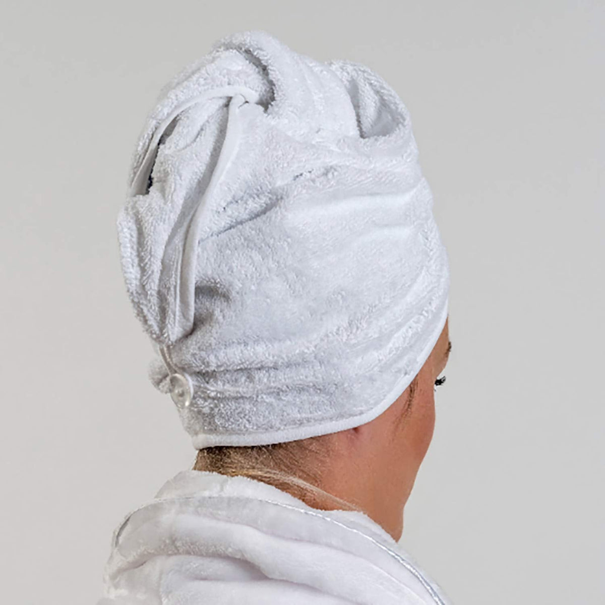 Aztex Luxury Hair Turban, Head Wrap, Hair Drying Towel with Loop and Button Fastener, Absorbent and Lightweight Cotton, Multiple Colours, 64 x 23cm