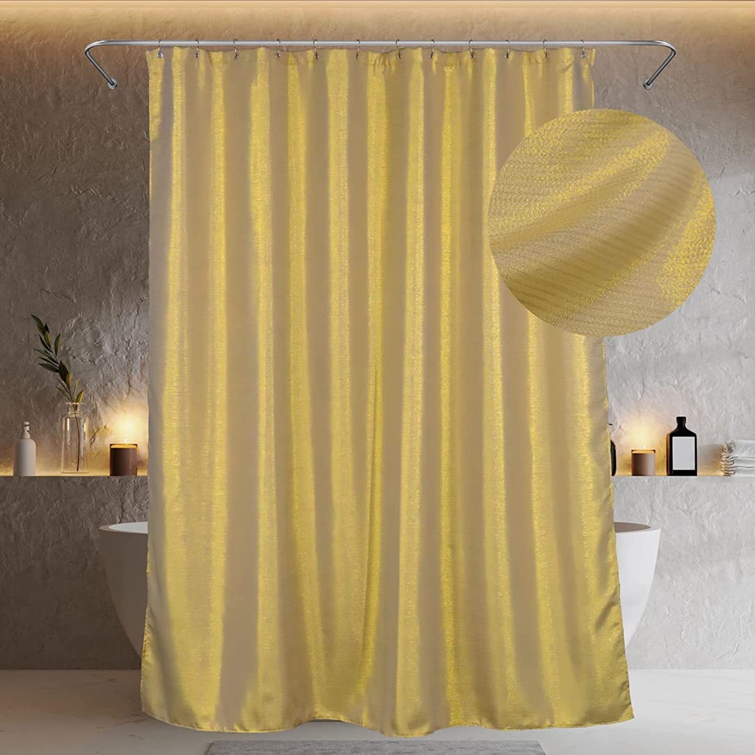 Popkozzi Gold Glitter Shower Sparkle Bling Shiny Metallic Shimmer Curtain for Bathroom - Anti Mould Water Repellent Washable Polyester 183 x 183cm