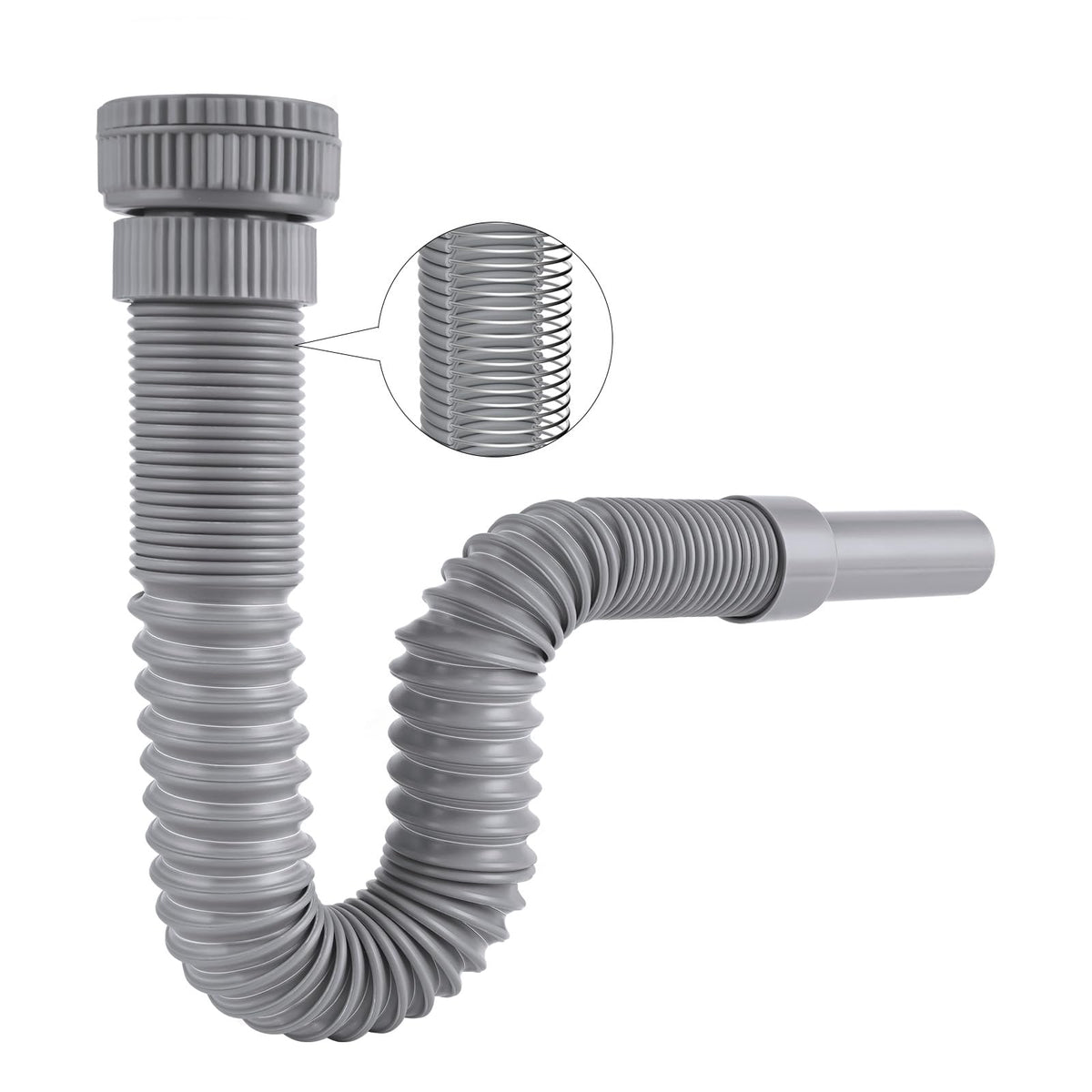 Hibbent Flexible Waste Pipe with Reinforced Steel Wire & Adapter, Fits G1 1/4" & G1 1/2" Sinks, Odour-Proof Sink Trap/P-Trap for Bathroom & Kitchen,