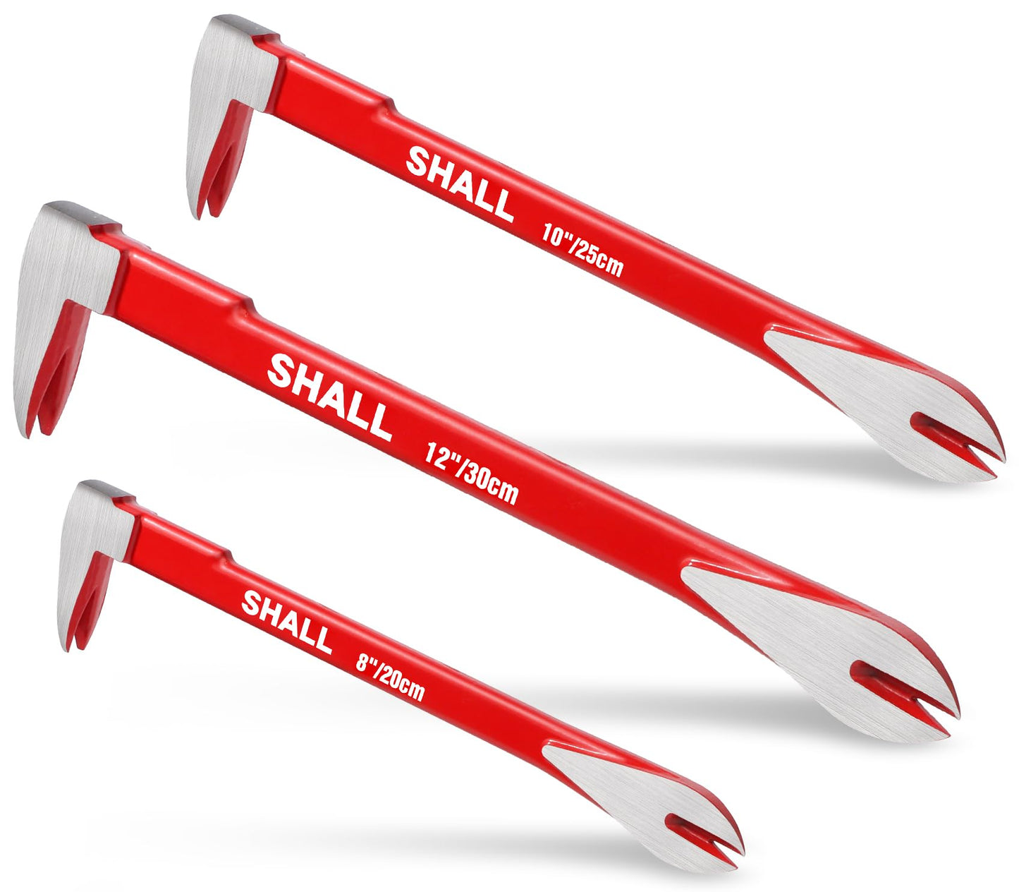SHALL 3-Piece Nail Puller Tool Set, 12??, 10??, 8?? - Heavy Duty & Mini Cats Paw Pry Bar, Utility Claw Bar, Wonder Bar, High Carbon Steel Crowbar Tool