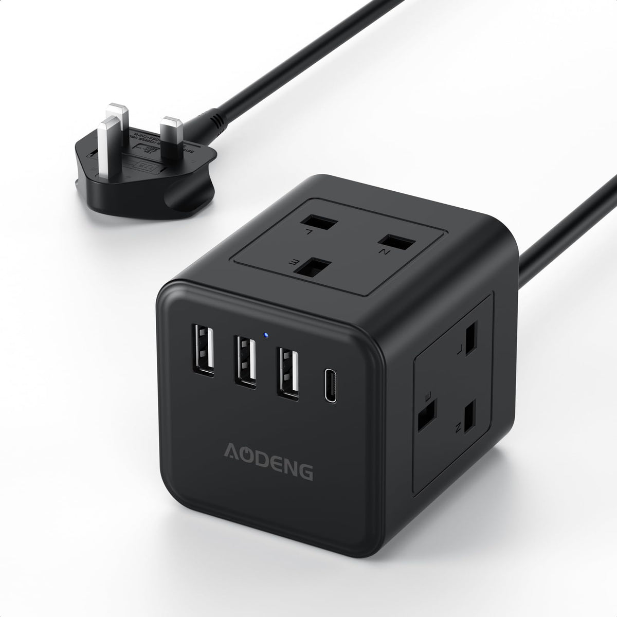PD 20W Extension Lead with 4 USB Slots, 4 Way (13A/3250W) Multi Plug Extension Cable, UK Desktop Power Extension Cord with Multi Socket, 1.5M