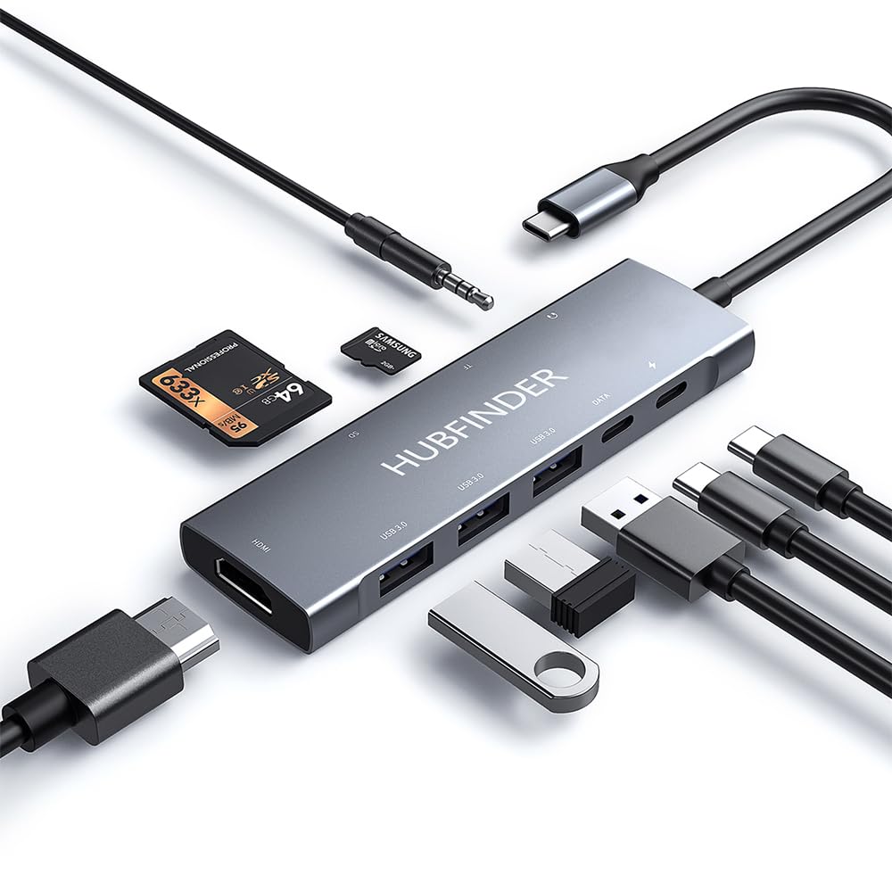HUBFINDER USB-C HUB with 4K HDMI, 9-in-1 USBC to HDMI Adapter with 5Gbps Type-C/USB-A 3.0, PD 100W Charging, SD Card Reader, USB Splitter for MacBook,