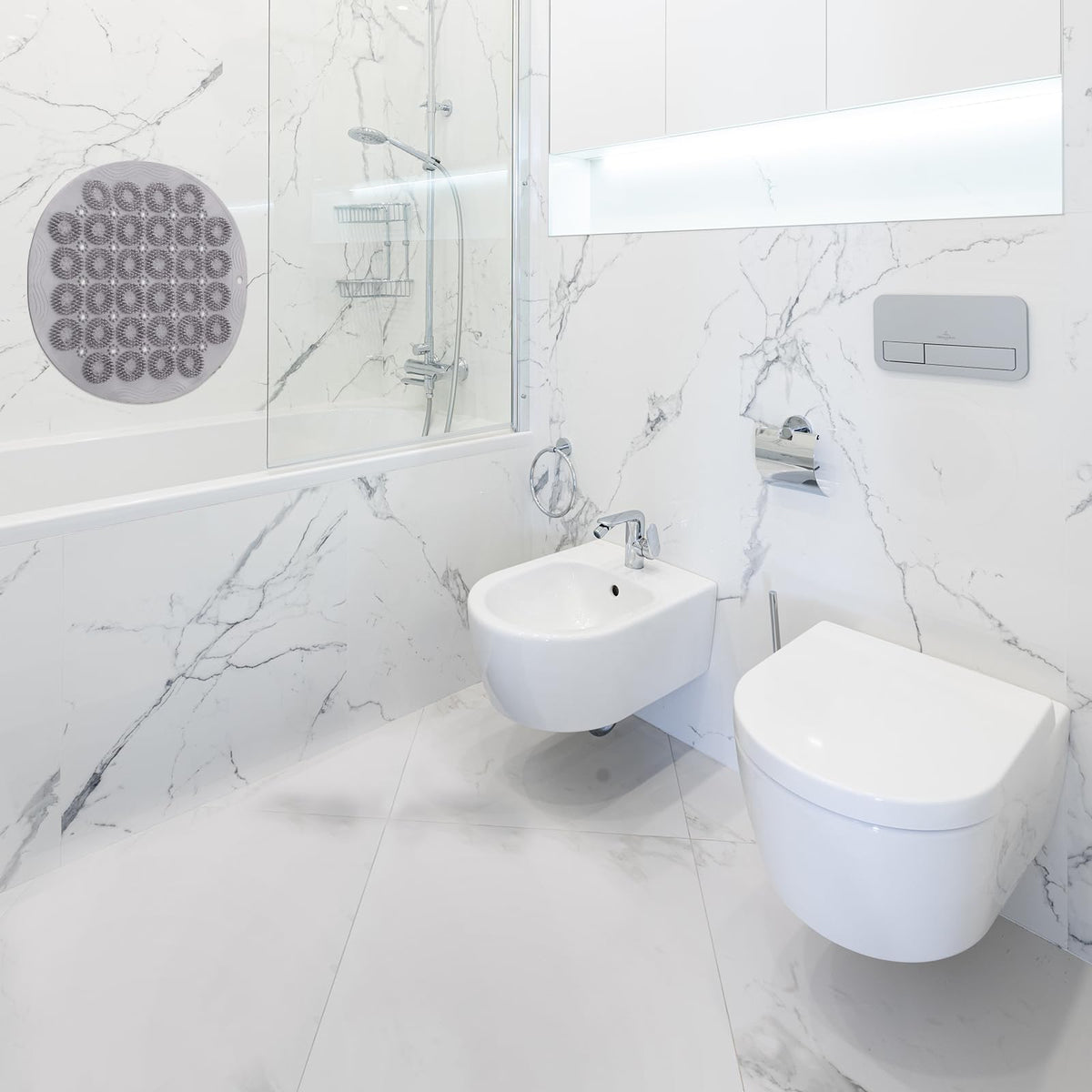 sourcing map Bath Tub Shower Mat, 11.8" x 11.8" PVC Non-Slip Round Shape Shower Mat with Drain Holes, Suction Cups for Bathroom Bathtub, Grey