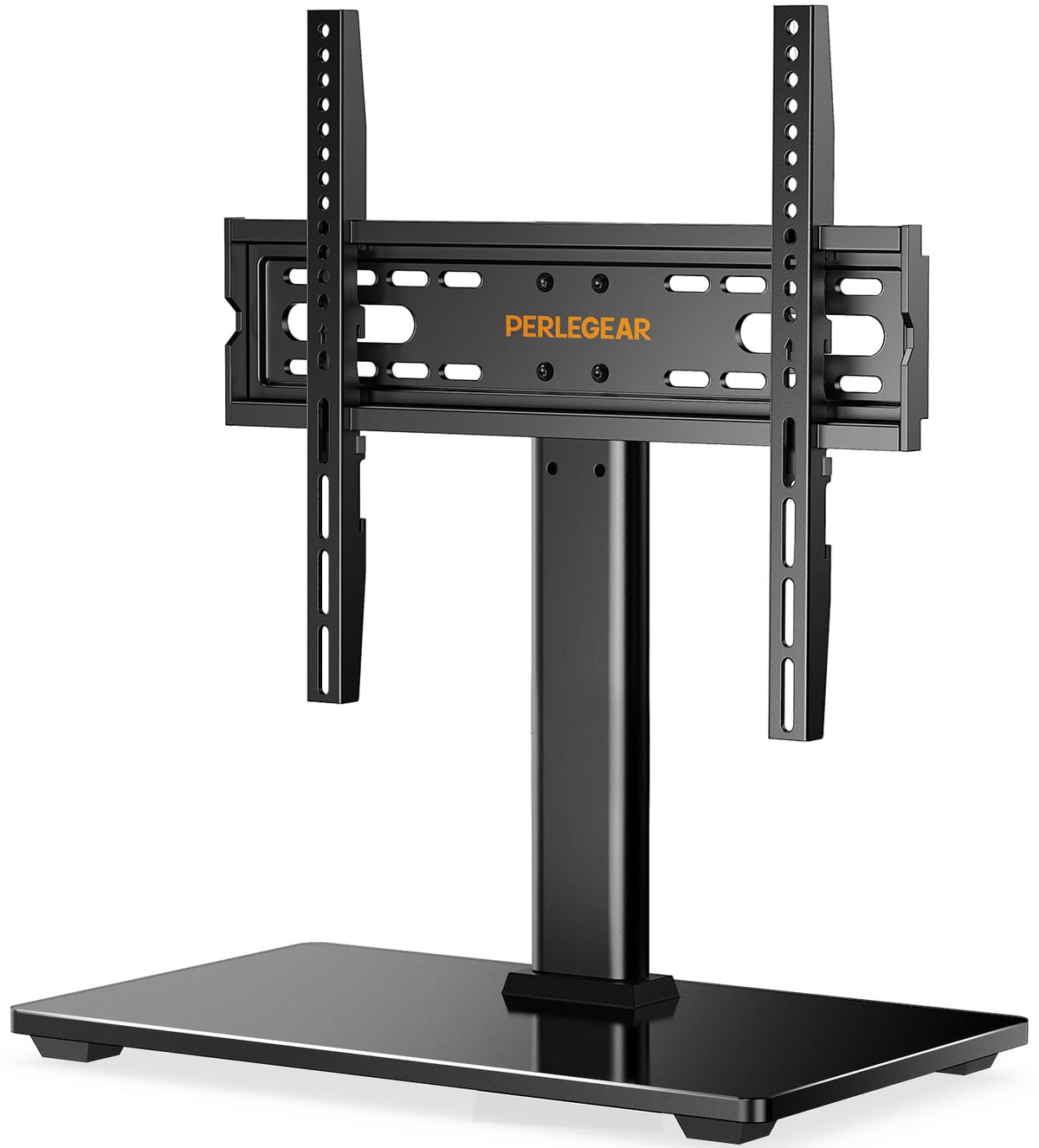 Perlegear Universal TV Stand for 32-60 Inch LCD/LED TVs, Table Top Swivel Tv Stands Holds 40 KG, Max VESA 400x400mm, with Tempered Glass Base & Wire
