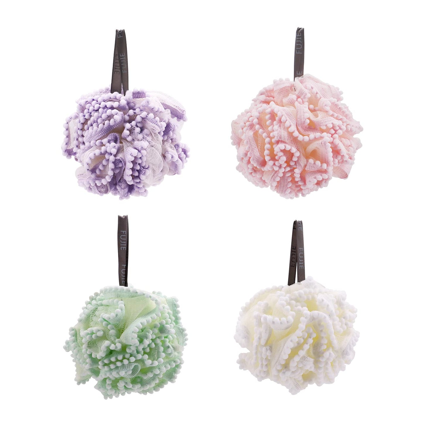 Hensych Set of 4 Flower Color Shower Puff Loofah Exfoliating Shower Sponge Bath Sponge Shower Puff Soft Loofah Sponge Pouf Exfoliating Mesh Shower