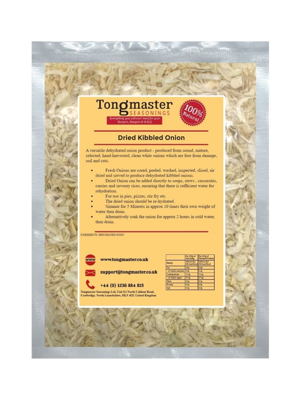 Dried Dehydrated - Onion Kibbled, Flakes, Chopped - 1kg
