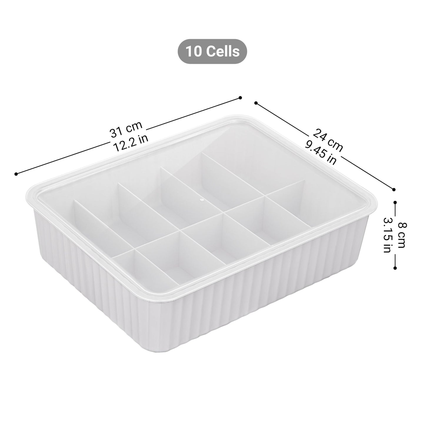 Cetomo 10 Cells Plastic Underwear Sock Drawer Organizer with Lid, Lidded Storage Box with Dividers for Bras and Socks, Basket for Closet, Stackable