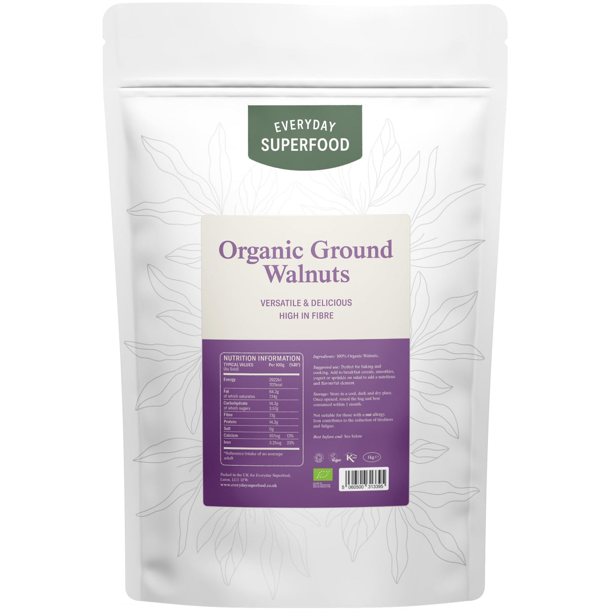 Everyday Superfood Organic Ground Walnuts 900g, Raw Grated Walnuts Ideal for Baking, Vegan and Kosher