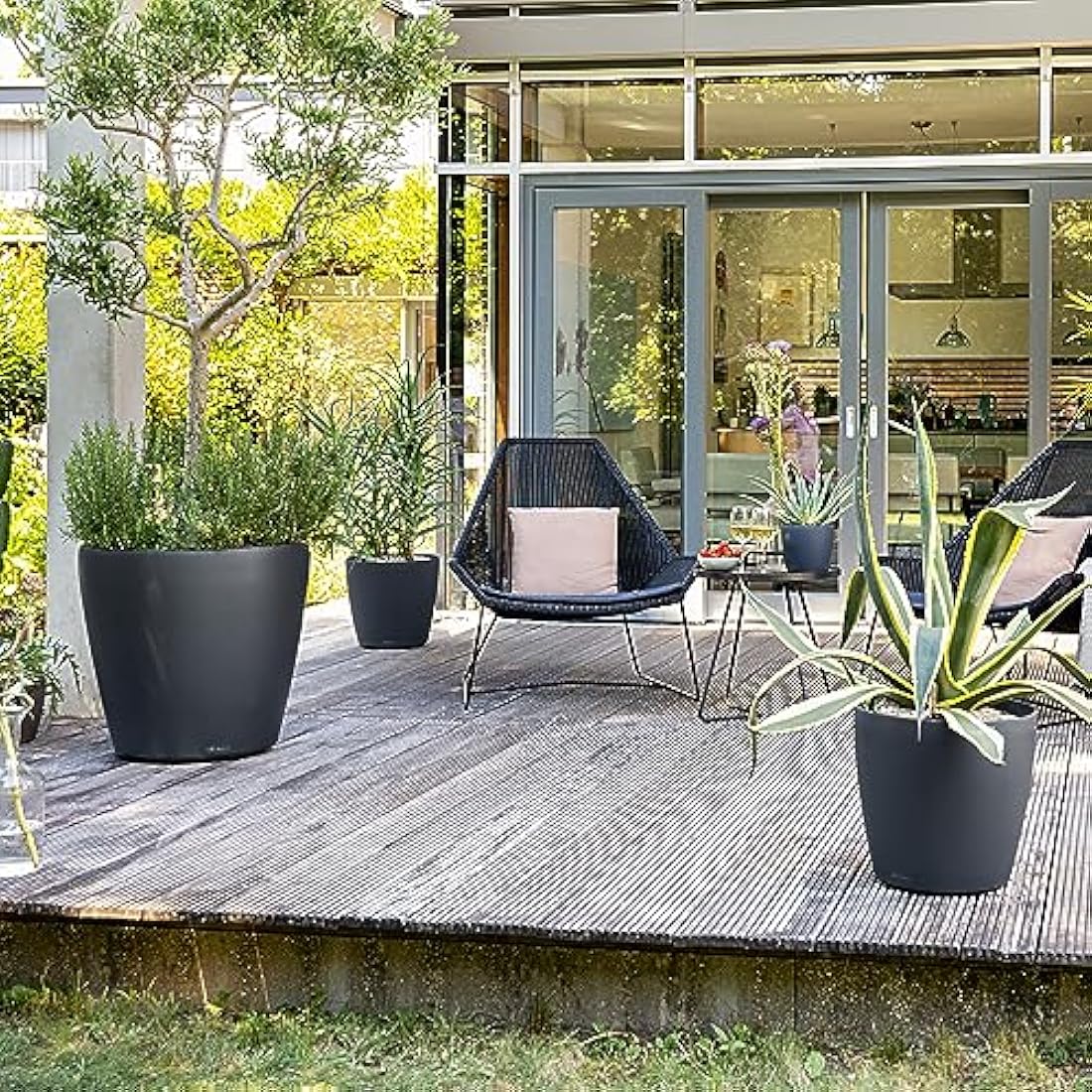 Lechuza CLASSICO Color 60 Self Watering Planter Large Garden Plastic Indoor and Outdoor Flower Plant Pot with Drainage Hole D60 H55.5 cm Slate