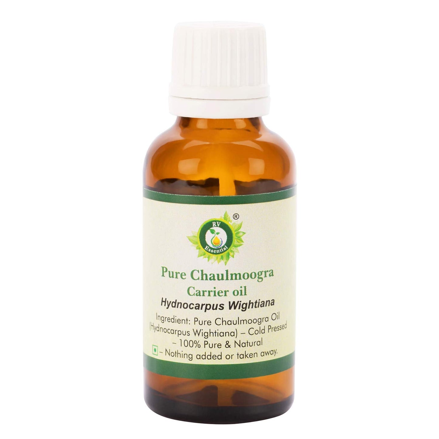 R V Essential Pure Chaulmoogra Carrier Oil 30ml (1.01oz)- Hydnocarpus Wightiana (100% Pure and Natural Cold Pressed)