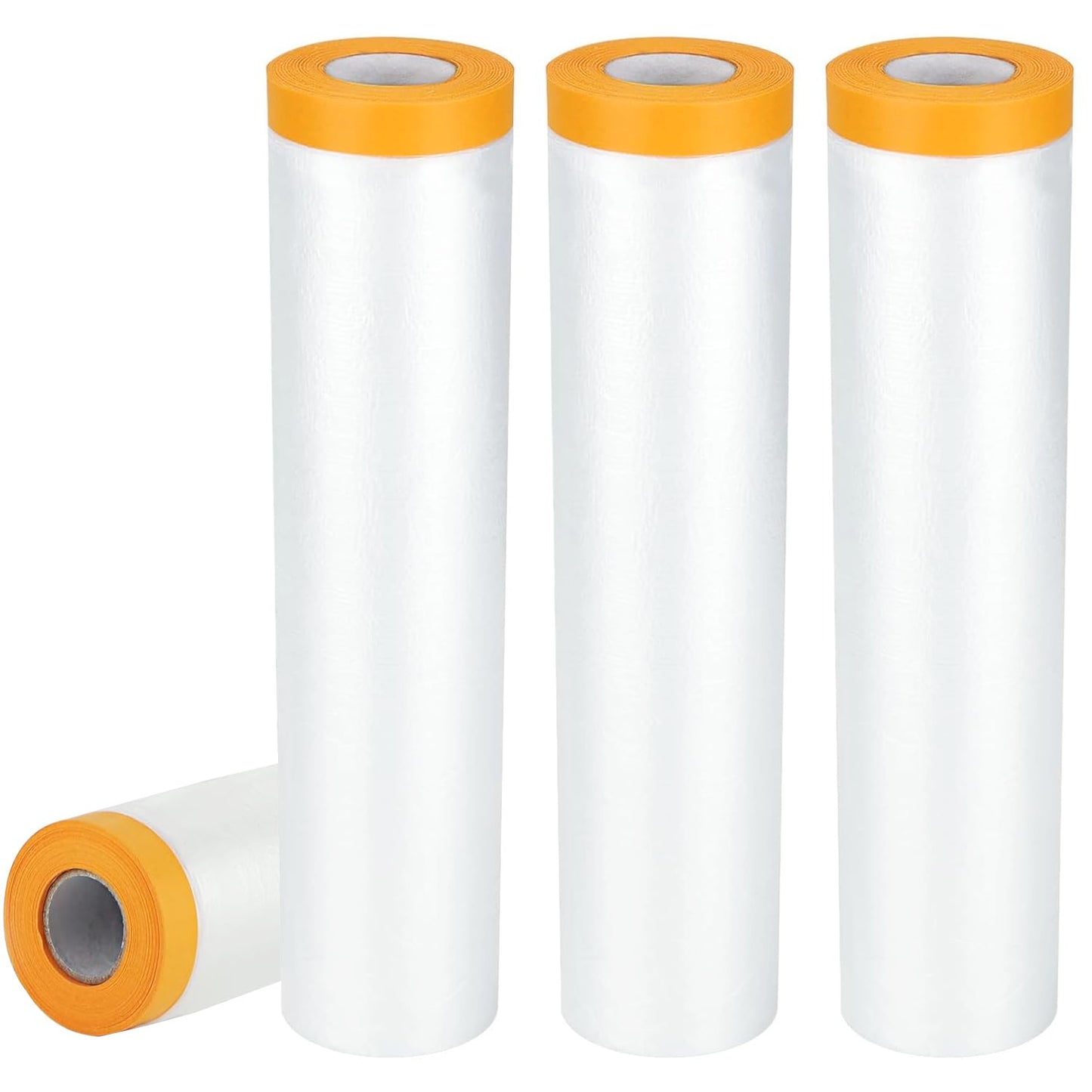 ZYNERY 4 Pack Plastic Dust Sheet Rolls, Masking Film Rolls with Self-Adhesive Tape, 2.4x20m Drop Film Masking Tape for Painting Decorating Covering