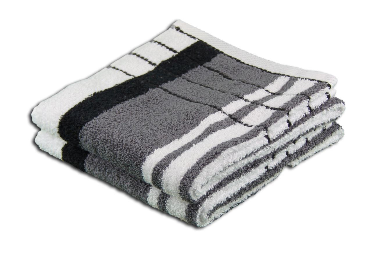 G?zze - Beach Towel, Set of 2, 100% Cotton, Berlin, Striped, 50 x 100 cm - Anthracite/Black