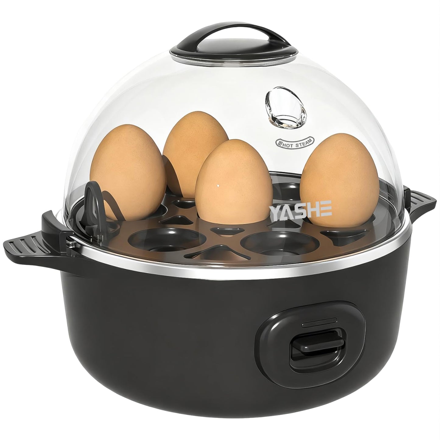 YASHE Rapid Egg Cooker, 7 Egg Capacity Electric Egg Boiler for Hard, Medium, Soft Boiled Eggs, Poacher, Poached Omelet Maker Egg with BPA Free Tray &