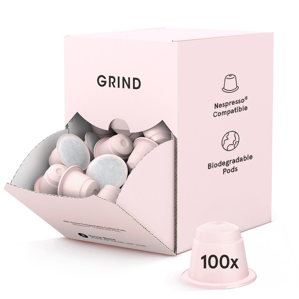 Grind House Blend Coffee Pods ? Pack of 100 Biodegradable Capsules ? 100% Arabica ? Nespresso? Original Compatible ? Home Compostable ? Barista