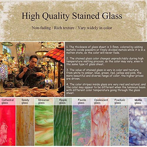Bieye L30020 Tulip Flower Tiffany Style Stained Glass Table Lamp Night Light with 12 Inches Wide Handmade Lamp Shade Metal Base for Bedside Bedroom Living Room, 18 inches Tall, Red Green…
