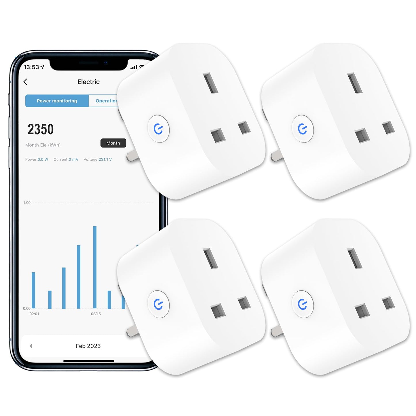 ANTELA Smart Plug with Energy Monitoring, 2,4GHz WiFi Plug with Timer Function, Alexa Voice Control, Smart Life APP Wireless Remote Control,