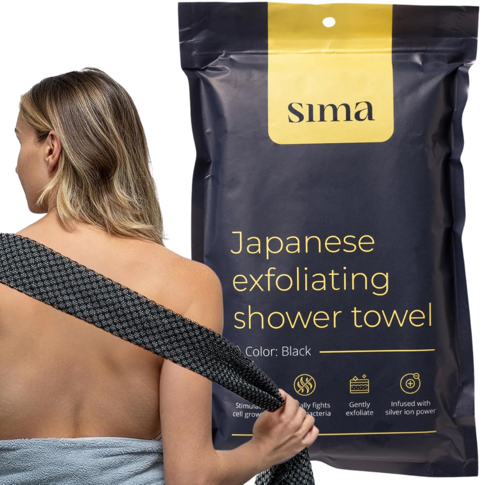 Exfoliating Washcloth Face & Body Scrub Towel - Japanese Exfoliating with Hexagon Fibers, Body Scrubber with 2 Sides for Scrubbing & Washing, Extra