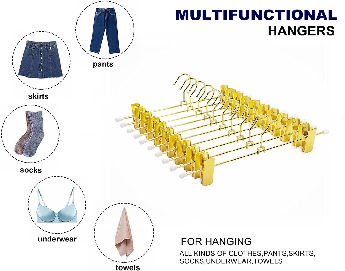 Amber Home 10pcs Shiny Metal Trousers Hangers, Iron Skirt Hangers, Gold