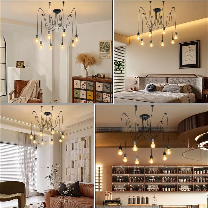 Lightess 8 Arm Spider Pendant Light - Multiple E27 Bulb Sockets, DIY Hanging Chandelier for Living Room, Bedroom, Cafe, Hall