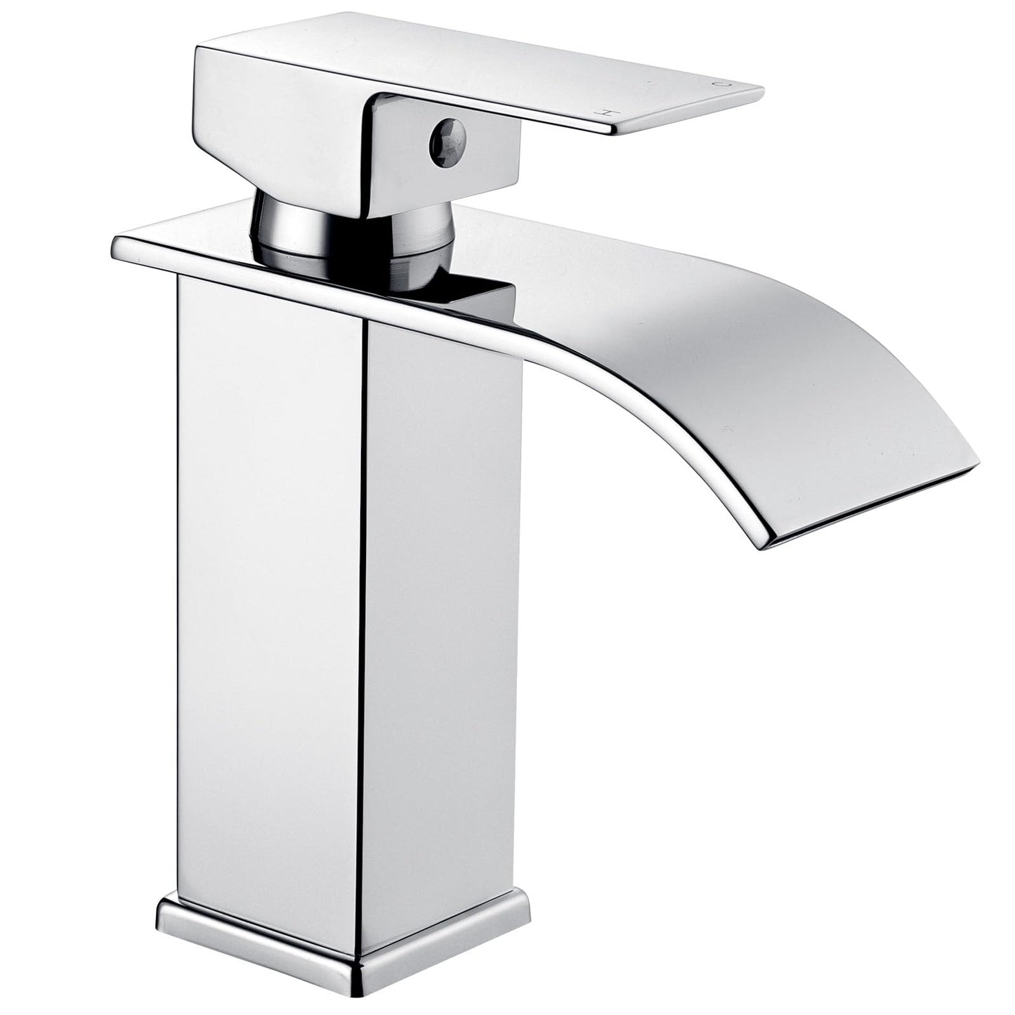 Peppermint Basin Taps Mixers Waterfall Bathroom Sink Mixer Tap Mono Square Stainless Steel Monobloc 1 Hole with G1/2'' Hoses Modern Cloakroom Taps