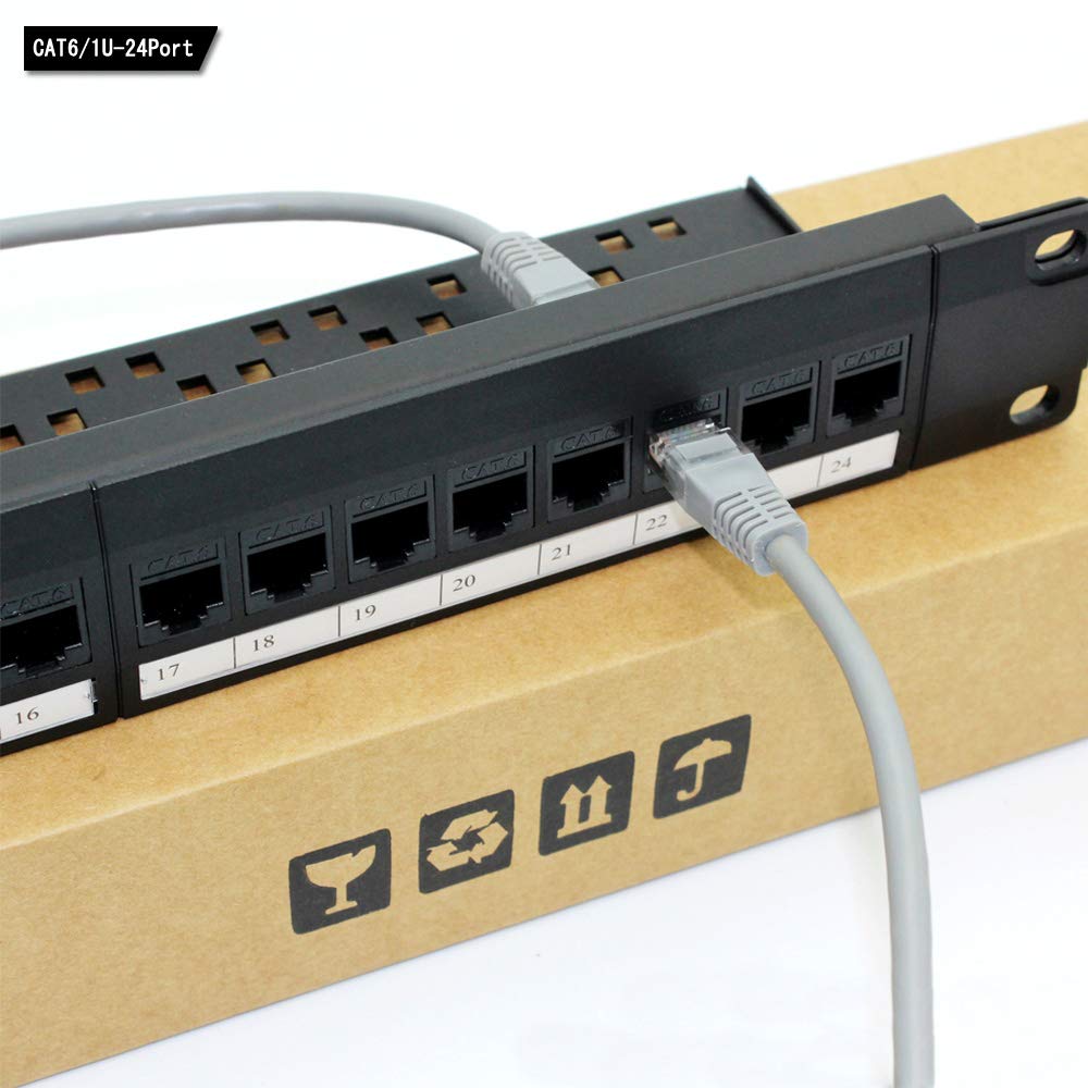 Overpassing Network Patch Panel, 24 Port 1U Rack Mountable CAT6 Patch Panel Pro RJ45 110 Network Mini Patch Pane, Easy to Install, Cable Distinction,