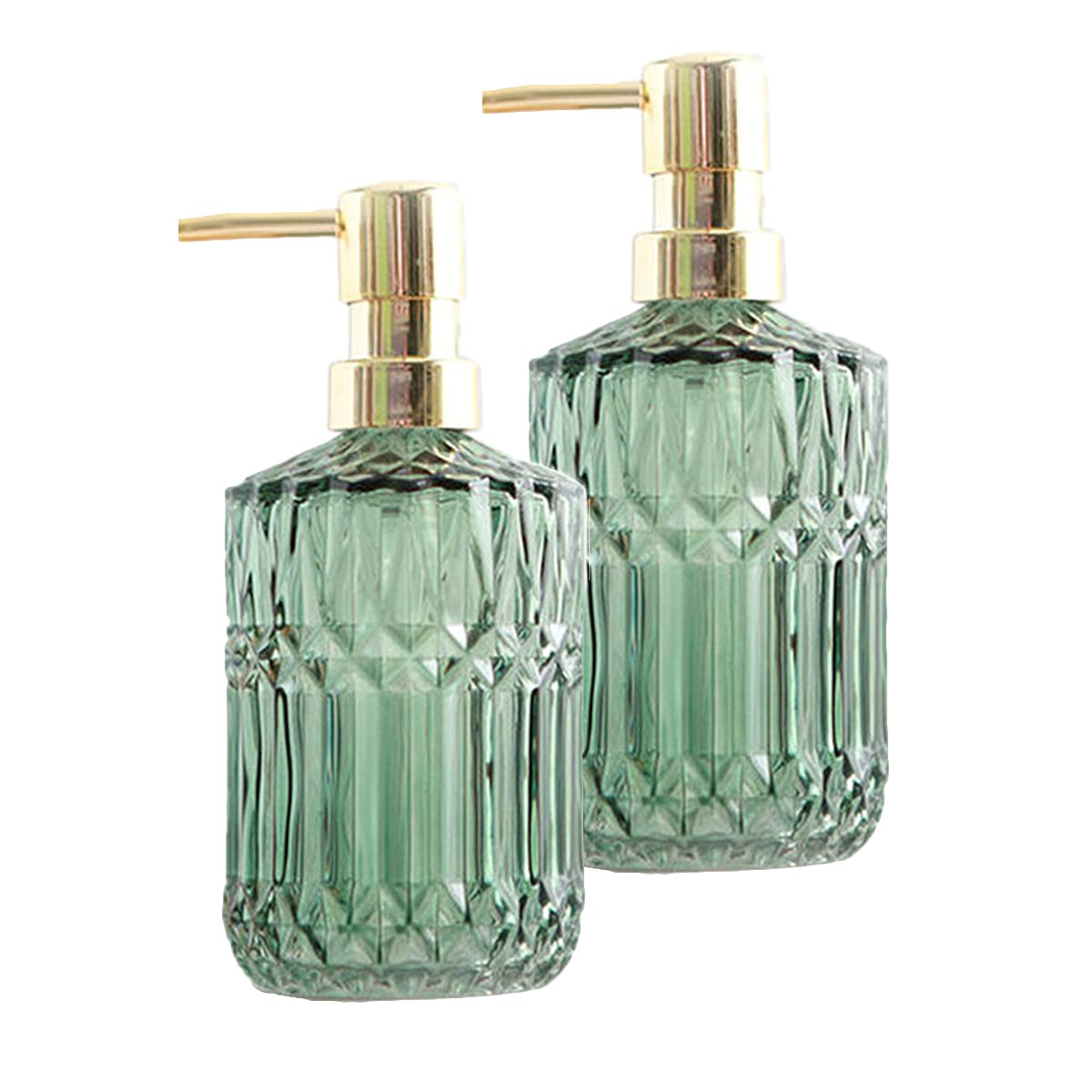 Elegant Glass Soap Dispenser with ABS Pump - Countertop Lotion Dispenser for Bathroom & Kitchen, Green (2PCS)