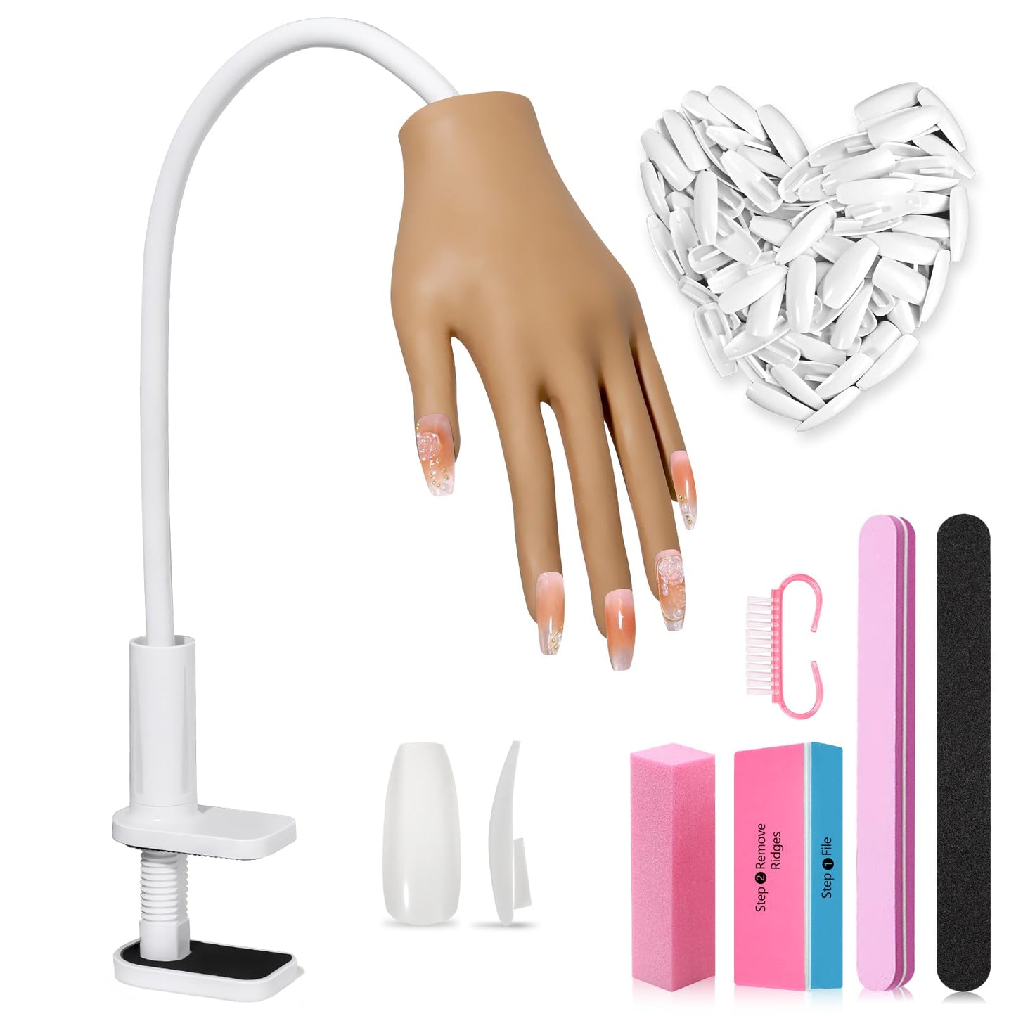 Adonafy Practice Hand for Acrylic Nails - Silicone Nail Practice Hand - Flexible Nail Hand Practice Model for Professional Beginners - Bendable Fake