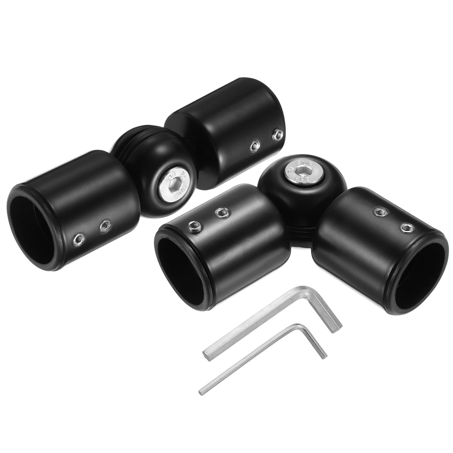sourcing map 2pcs Corner Curtain Rod Connector, Adjustable Curtains Pole Hinged Elbow Rods with Hex Wrench for 1 Inch OD Bay Window, Black