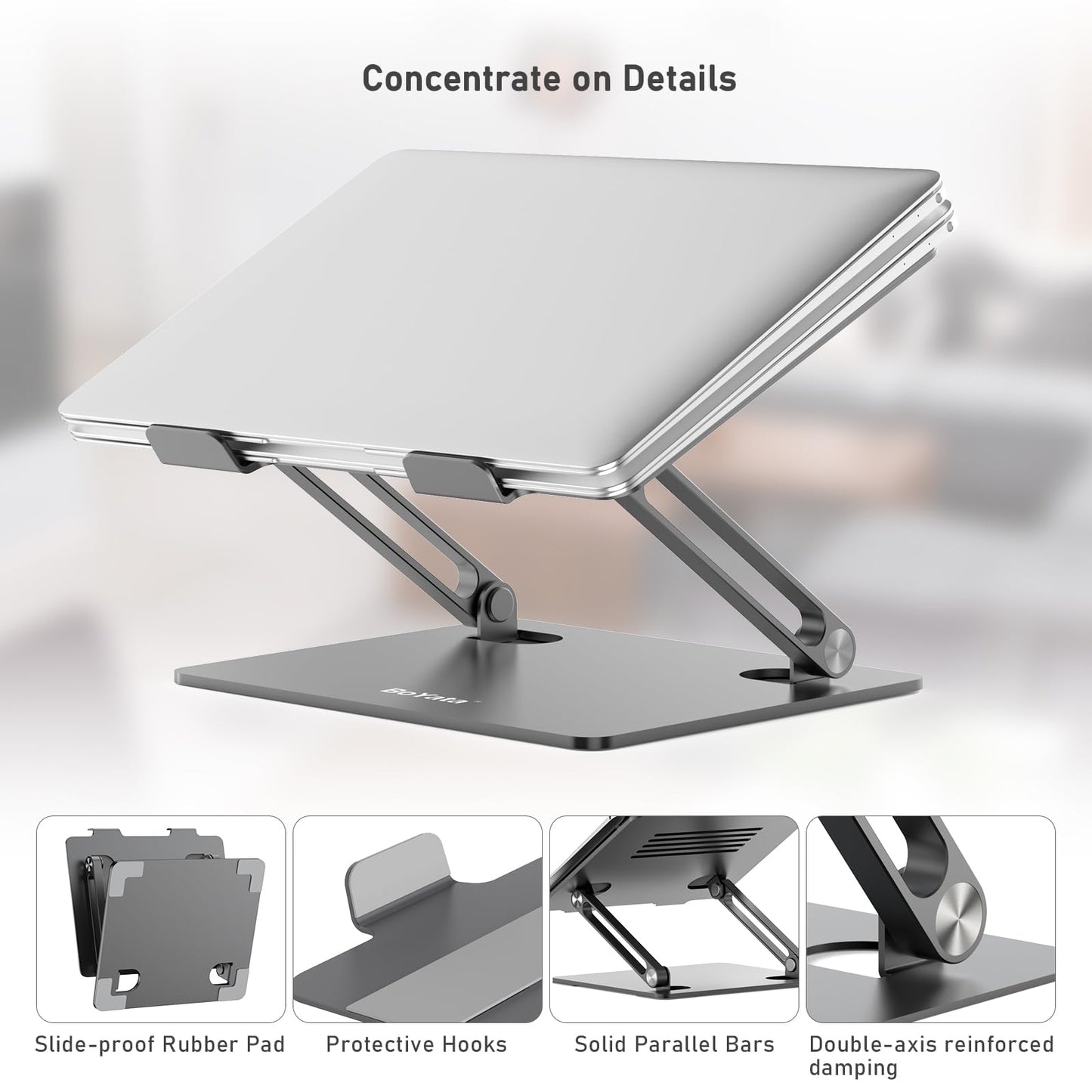 BoYata Laptop Stand, Multi-Angle Adjustable Laptop Riser with Heat-Vent