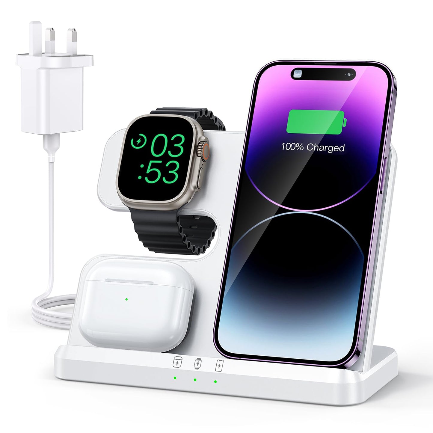 JARGOU 3 in 1 Wireless Charging Station for Apple, Wireless Charger for iPhone 17 Pro Max 16 15, Fast Wireless Charger Stand for Apple Watch 11/Ultra