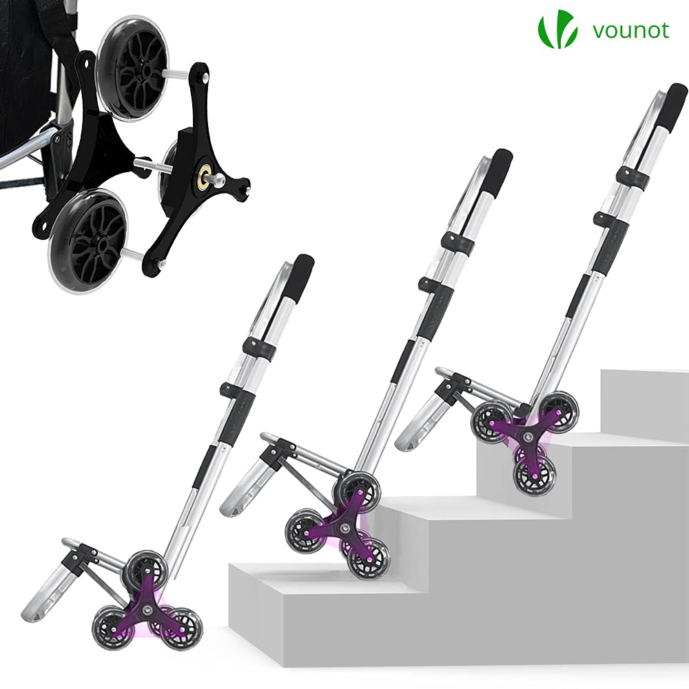 VOUNOT Folding Shopping Trolley on 6 Wheels, Aluminium Lightweight Shopping Cart with Insulated Cooling Bag, Stair Climbing Grocery Trolley, 58L,