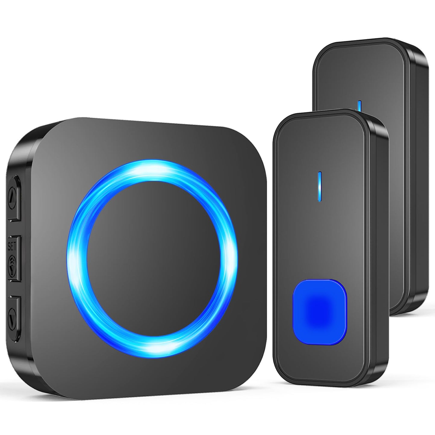 SURFOU Wireless Doorbell,1300ft Long Range Waterproof Cordless Door Bell Chime Kit, with 2 Remote Push Buttons 1 Plug-in Receiver, 5 Volume, LED