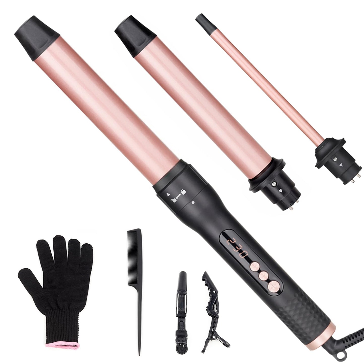 UNOBEY 3 in 1 Curling Iron, Curling Iron Wand Set with 3 Interchangeable Ceramic Curling Wand Barrel(0.35?-1.25?), Instant Heat Up, Dual Voltage Hair