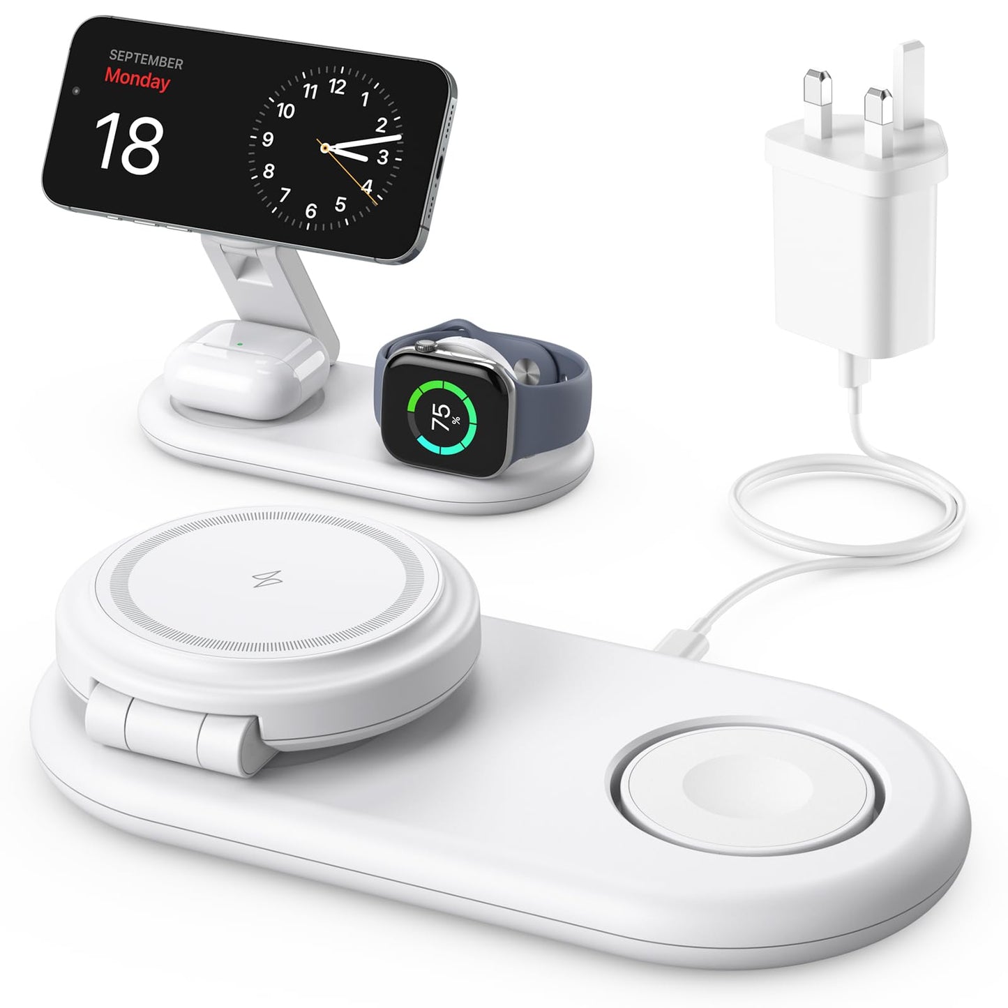 3 in 1 Wireless Charging Station for Apple,Foldable Fast Magnetic Travel Wireless Charger Dock for MagSafe Charger Stand for iPhone 17/16/15/14/13,for