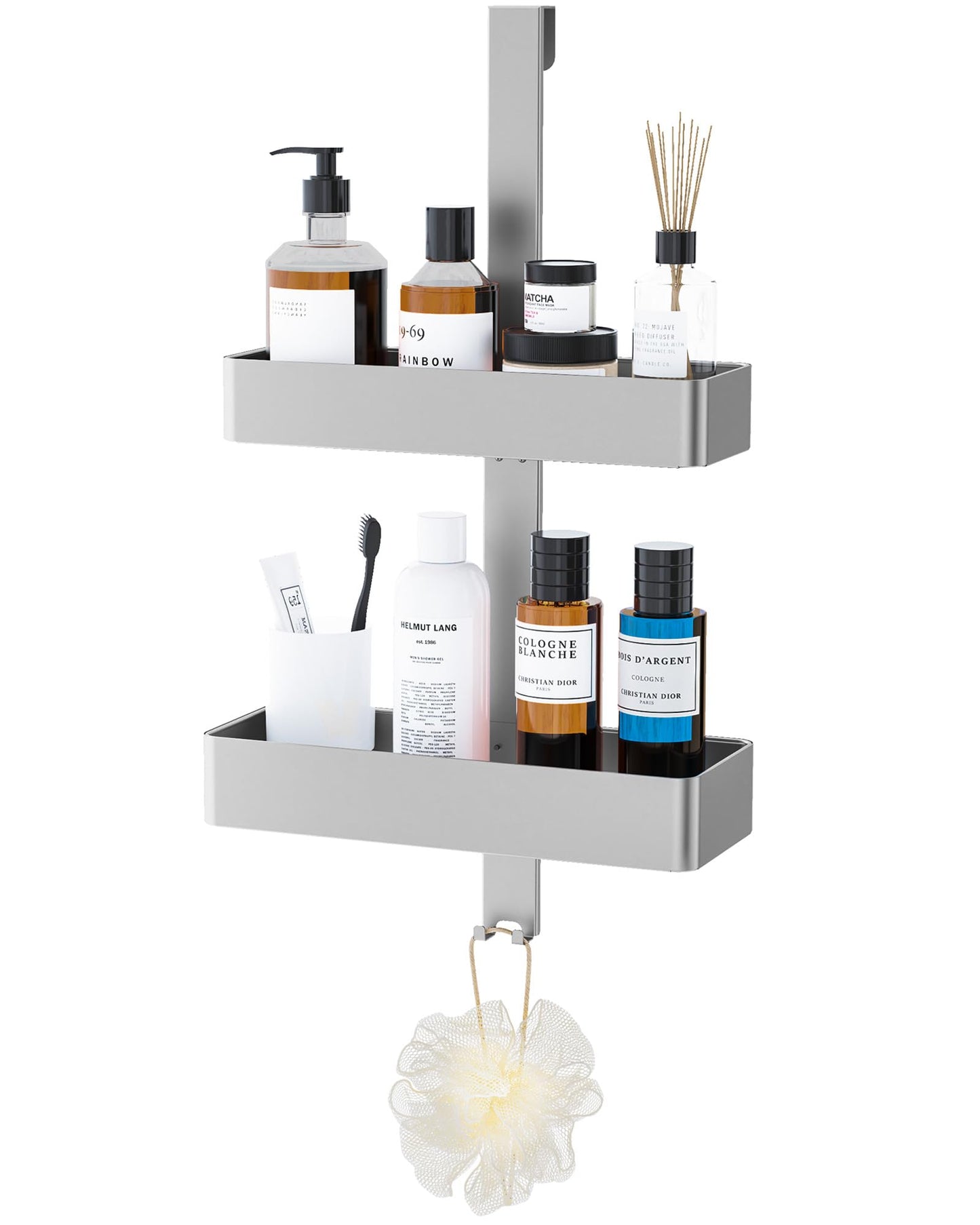 Kitsure Over Door Shower Caddy, 2-Tier Hanging Bathroom Shelf, Silver