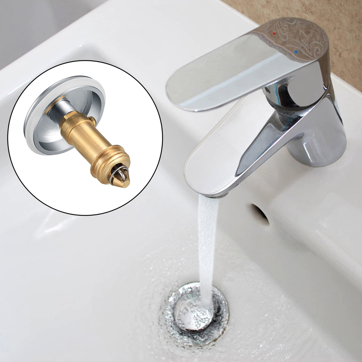 Zhujiehigh 2 Pcs Brass Click Clack Pop Up Sink Plug with Strainer, 38mm