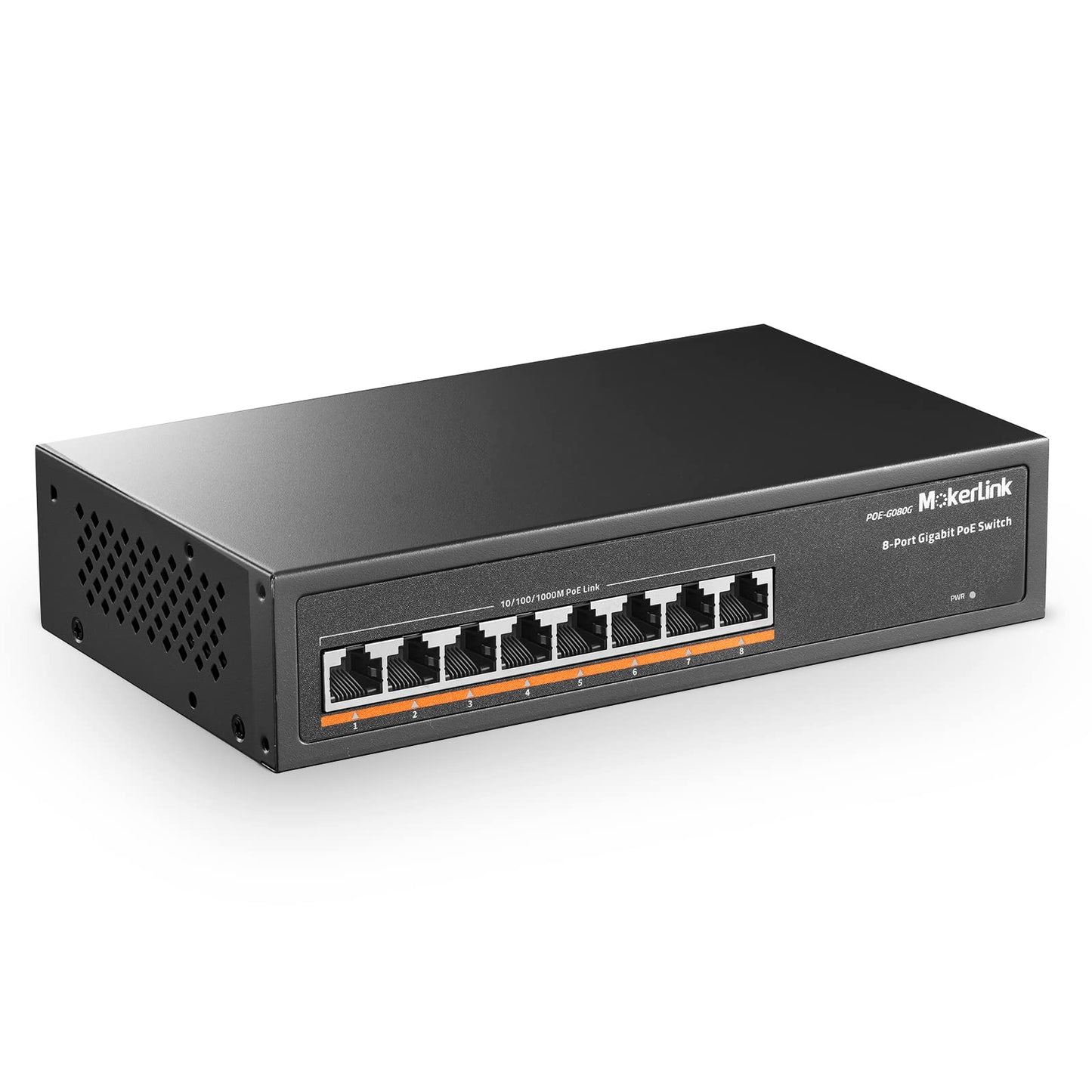 MokerLink 8 Port Gigabit PoE Switch, 8 PoE+ Ports 1000Mbps, 802.3af/at 120W, Unmanaged Plug and Play, Sturdy Metal Fanless