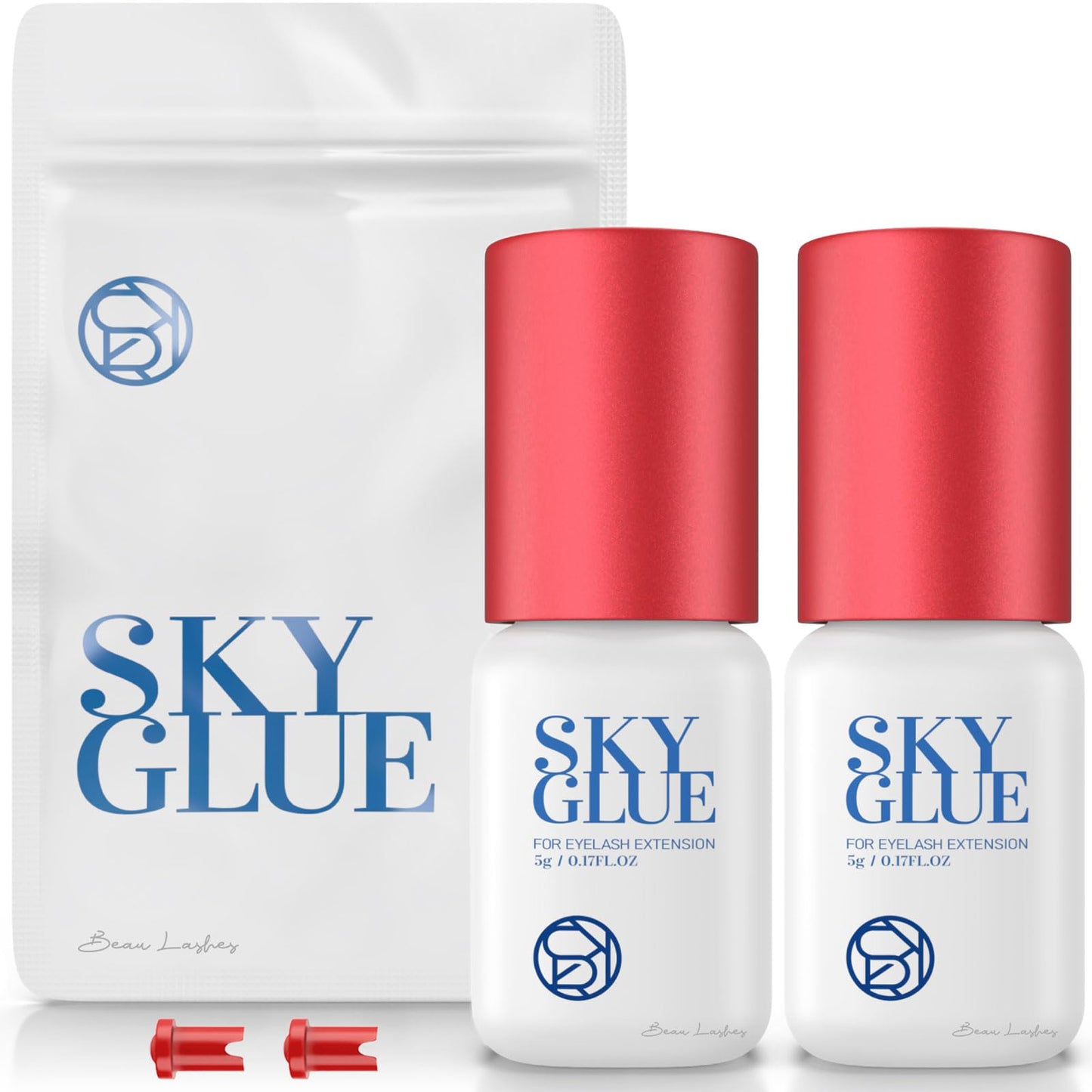 2 Bottles Sky Glue for Eyelash Extensions S+ | Super Strong Black Lash Extension Adhesive for Professional Long Lasting Semi Permanent Individual Lash