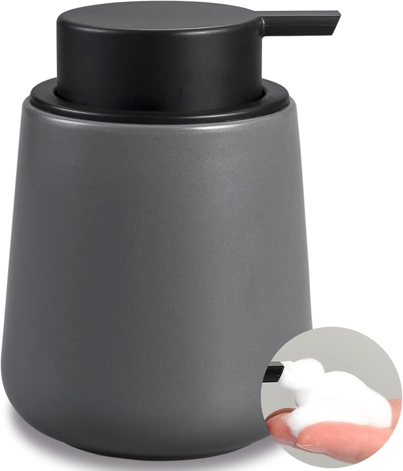 BosilunLife Grey Foam Dispenser - Modern Ceramic Soap Dispenser Bathroom 360ml Bottles Hand Pump Dish Foam Dispennser for Kitchen, Bathroom,