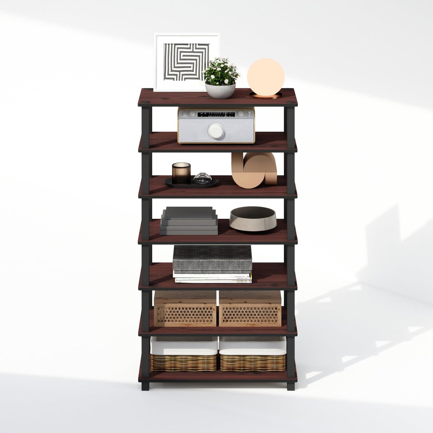 Furinno TURN-N-TUBE Storage Shelves Set of 2, 4-Tier Stackable Standing Shelf, Open Corner Shelf, for Organization and Storage, Living Room, Garage