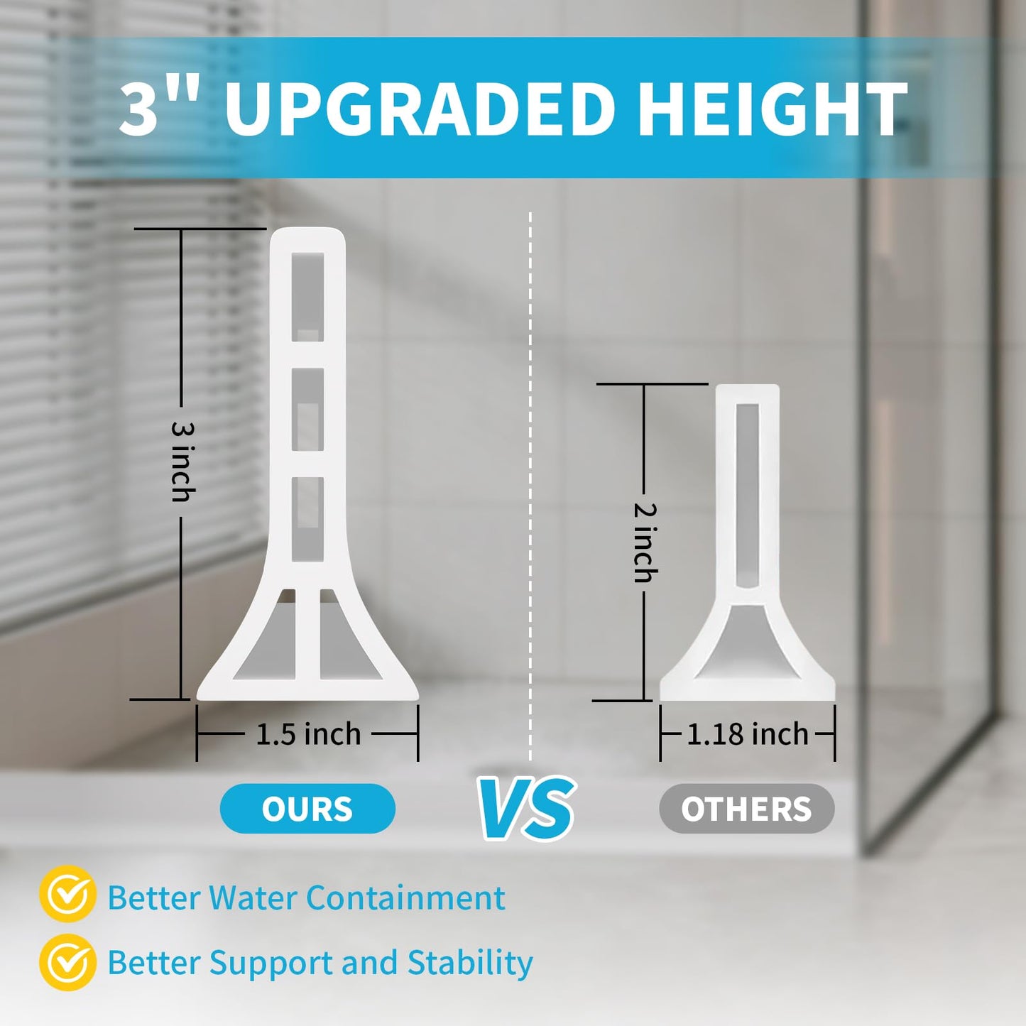 DLYYPLUS 3" High Collapsible Shower Threshold Water Dam 67"/1.7M Water Stopper Barrier Keeps Water Inside Threshold Dry and Wet Separation for