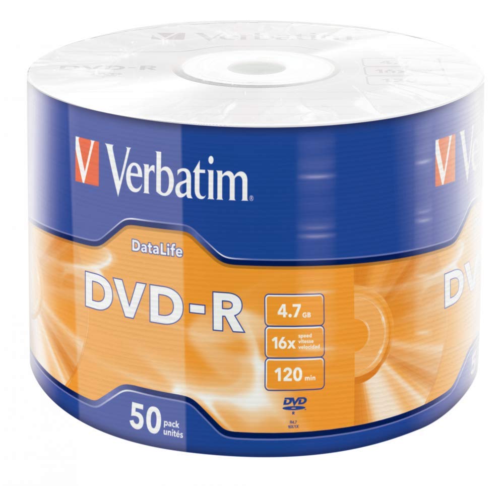 Verbatim DVD-R 16x, DataLife Matt Silver 4.7GB, Pack of 50, Writeable DVD Blanks with Hardcoat Scratch Guard, 16x Burning Speed