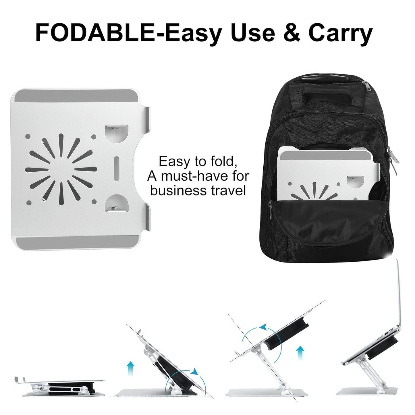 Upgraded Adjustable Laptop Stand with Cooling Fan, Ergonomic Multi-Angle Computer Laptop Stand, Portable Laptop Holder Compatible with MacBook, Air